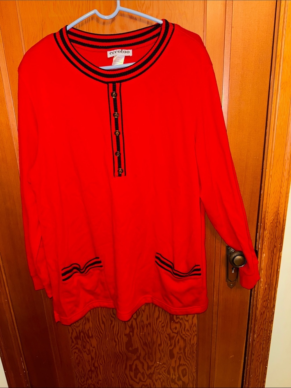 Women's Red Crew Neck Button Sweater